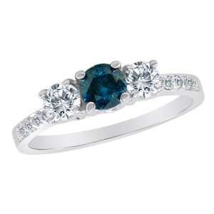  Platinum 3 Stone Blue Diamond and White Diamond Engagement Ring 