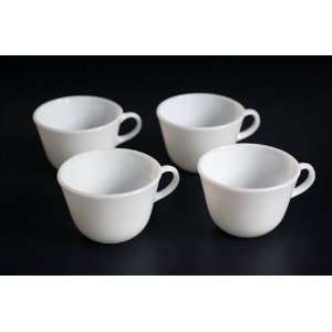  Set of 4 Vintage White Glass Pyrex Tea Cups or Coffee Mugs 
