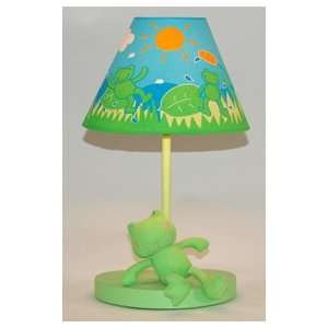  Green Plush Frog Table Lamp with Frog Print Fabric Shade 