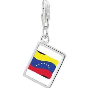   Silver Venezuela Flag Photo Rectangle Frame Charm Pugster Jewelry