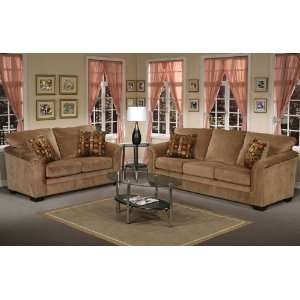  2pc Velvet Loveseat Sofa Set with Accent Pillows in Tan 