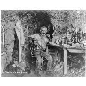  Old man sitting in cave,prospector at home,AZ,oil lamp 