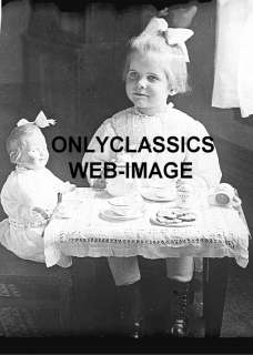 1890s VICTORIAN TEA PARTY SET CUTE GIRL WITH DOLL PHOTO  