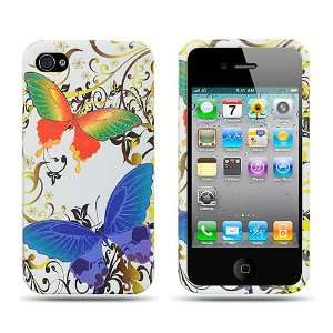 Apple iPhone 4 (AT&T/Verizon) White Rainbow Butterfly Premium Design 