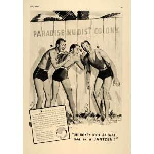 1937 Ad Jantzen Mens Swimsuit Trunks Artist Willard Cox   Original 