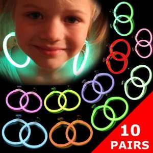 Glow Hoop Earrings (10 pairs, glow sticks included) Toys 