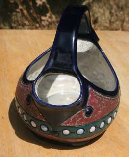 Enameled Art Pottery Basket~Amphora Czechoslovakia  