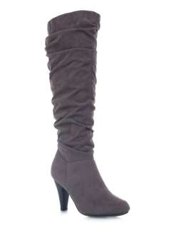 NEW BAMBOO Women faux Leather Slouch Knee High Heel Boot sz Gray 