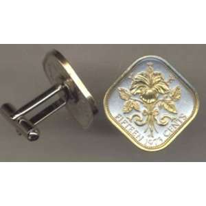  24k Gold on Sterling Silver World Coin Cufflinks   Bahamas 15 cent 