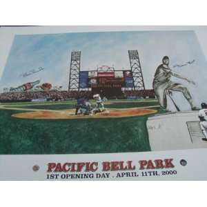  Barry Bonds, Willie Mays Hand Signed Lithograph Mays 
