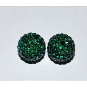  2 12mm Swarovski Rhinestone Pave Ball Beads Emerald   AS37 