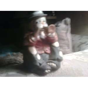 Vintage Pottery Ceramic Music Box Tattered Circus Clown Playing Horn 