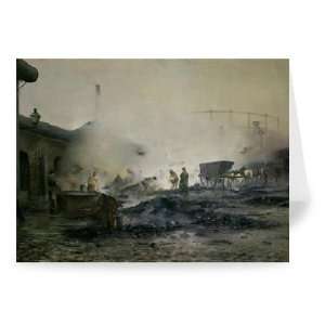 The Gas Factory at Courcelles, 1884 (oil on   Greeting Card (Pack of 