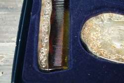 Boxed Silverplate Vanity Dresser Set Brush Comb Hand Mirror NEVER USED