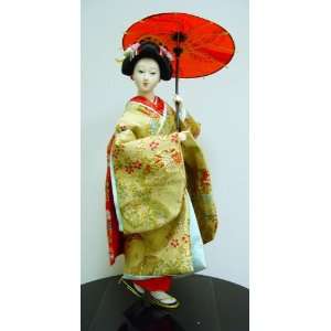   Geisha Girl Japanese Doll Art Statue Figurine with Silk Fabric: Home