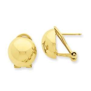  14k Yellow Gold Omega Clip 12MM Half Ball Ea Jewelry