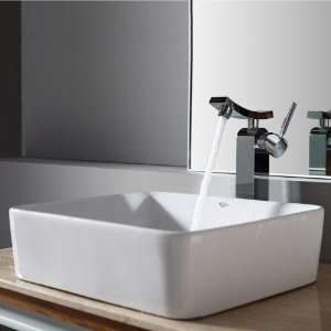    121 14300CH Rectangular Ceramic Sink and Unicus Faucet Chrome, White