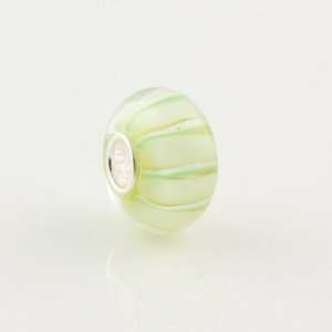  Green Candy Stripes Murano Style Glass Bead with Solid 925 