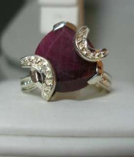 Genuine Natural Rough Cut Red Ruby Ring sterling silver with diamond 