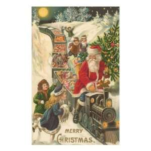  Merry Christmas, Santa on Train Giclee Poster Print, 12x16 