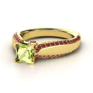  Aurora Ring, Princess Peridot 14K Yellow Gold Ring with 