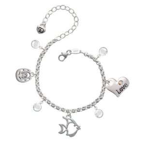  2 D Open Angel Fish Love & Luck Charm Bracelet with Clear 