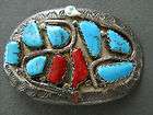 EFFIE C. Zuni turquoise coral sterling silver buckle