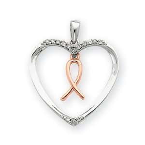 14k Two tone Diamond Awareness Ribbon in Heart Pendant Diamond quality 