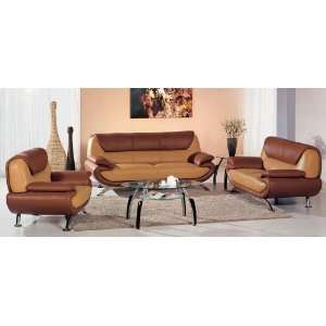    Contemporary Two Tone Bonded Leather Sofa Set