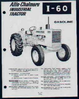 Allis Chalmers I60 Industrial Tractor Specs Brochure  