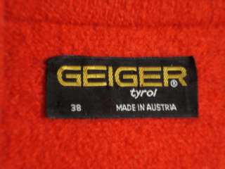Geiger Tyrol Austria 38 8 Red Boiled Wool Jacket Top  