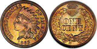 1863 1c NGC MS64 Toned Indian Cent  