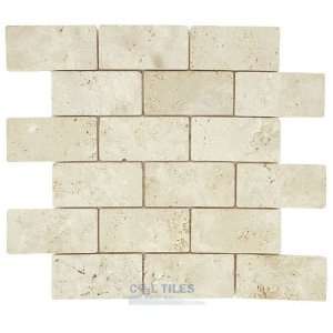  4 x 2 brick tumbled travertine mosaic sheet in durango 