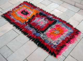   Turkish Shaggy Rug 38 x 73 Angora Tulu Filikli Vintage Kilim Runner