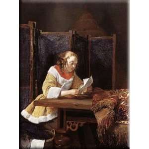  A Lady Reading a Letter 12x16 Streched Canvas Art by Borch 