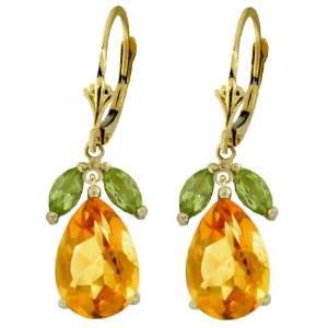   14k Gold Leverback Earrings with Genuine Peridots & Citrines: Jewelry