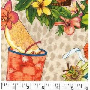  45 Wide TROPICAL PARADISE NATURAL Fabric By The Yard 