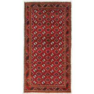  55 x 103 Red Persian Hand Knotted Wool Shiraz Rug