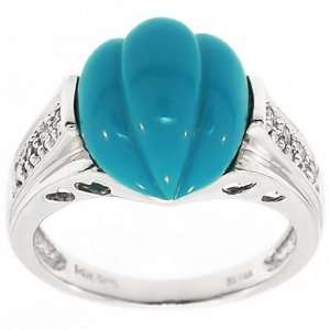   cut Diamond and Turquoise cocktail, right hand ring in 14k white gold