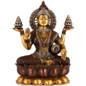  Goddess Lakshmi with Wealth Pots   Brass Sculpture