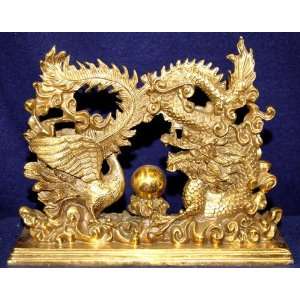  Bronze Dragon and Phoenix Bird Fighting over the Pearl of 