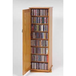   Multimedia Storage Tower with Doors in Oak Finish