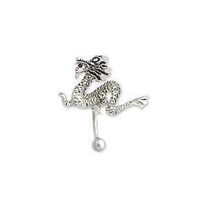  14g 7/16 TOP DOWN UNIQUE LUCKY DRAGON BELLY RING: Jewelry