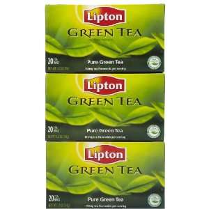 Lipton Green Tea Bags, 20 ct, 3 pk:  Grocery & Gourmet Food