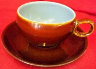 Denby Stoneware England Cup & Saucer Brown Blue Langley  
