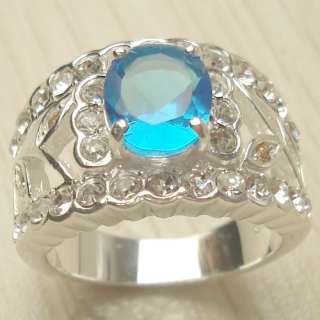 Elegant Blue Topaz Gems Silver Ring Size #9 #10 B115 FS  
