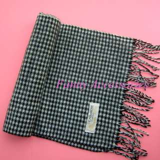 Cashmere Wool Scarf Houndstooth Black and White Check  