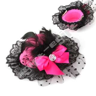   Crystal Hair Clip Pink Mini Top Hat Fascinator Burlesque Punk  