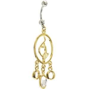  Baby Phat Gold Tone Cat Stone Cluster Belly Ring: Jewelry