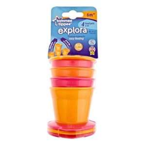 Tommee Tippee Explora 4 pk Food Pots w/ Lids 6m+ Orange/Pink (BPA FREE 